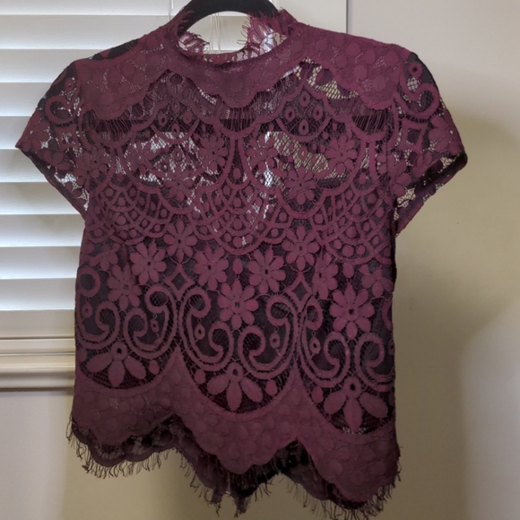 Purple and Black Lace Crop Top - Picture 1 of 9
